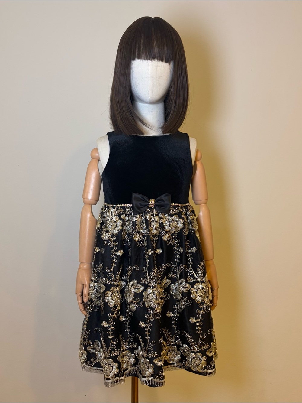 American Princess Girl's Black & Gold Embroidered Party Dress - Size 6